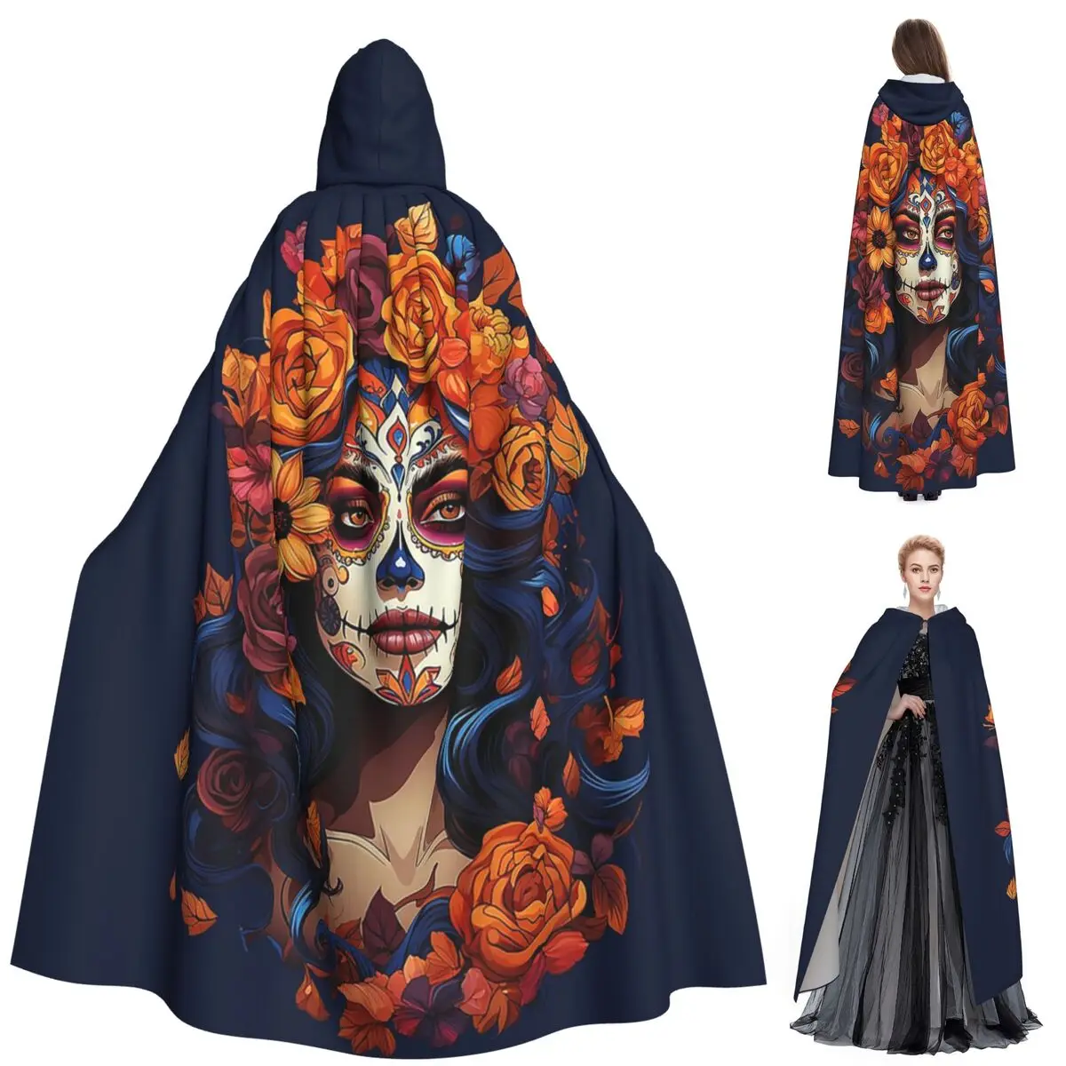 Catrina mexicana para niña, Día de los muertos, capa larga con capucha, disfraz Medieval de bruja, capa de Cosplay, Halloween, vampiro, adulto, Unisex