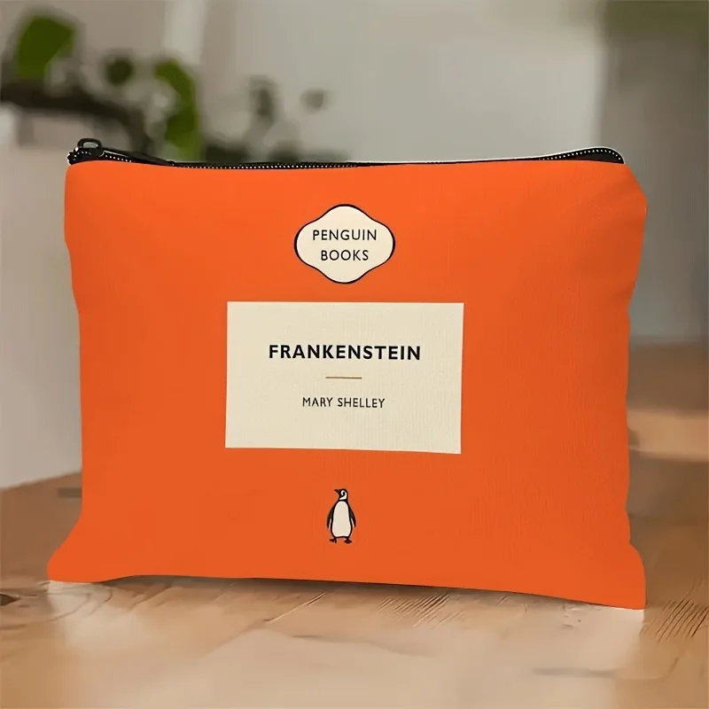 1 Piece Penguin Books Frankenstein Cosmetic Bag - Multifunctional Zipper Pouch for Women, Perfect Travel Zipper Storage Bag, Fun Birthday Gift