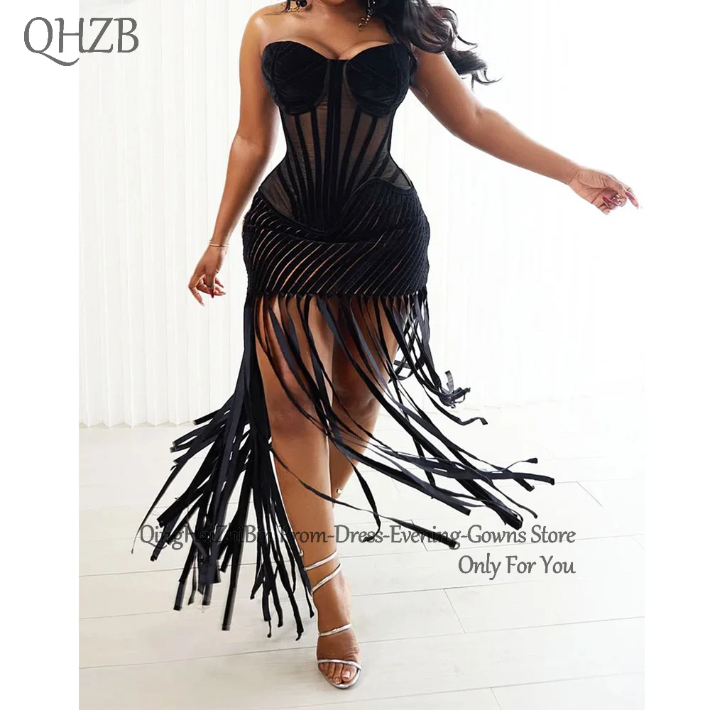 Customized Elegant Black Tassel Woman Cocktail Dresses for Special Events Long Sweetheart Prom Party Birthday Dress Summer 2025