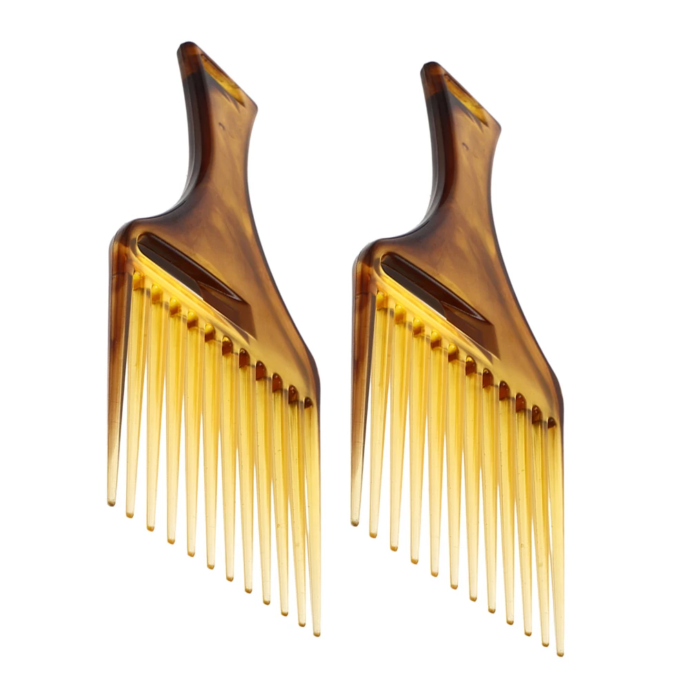 

2pcs Afro Pick Comb Wide Tooth Detangling Hair Brush For Curly Afro Hair Amber Plastic Large Teeth Portable Lightweight