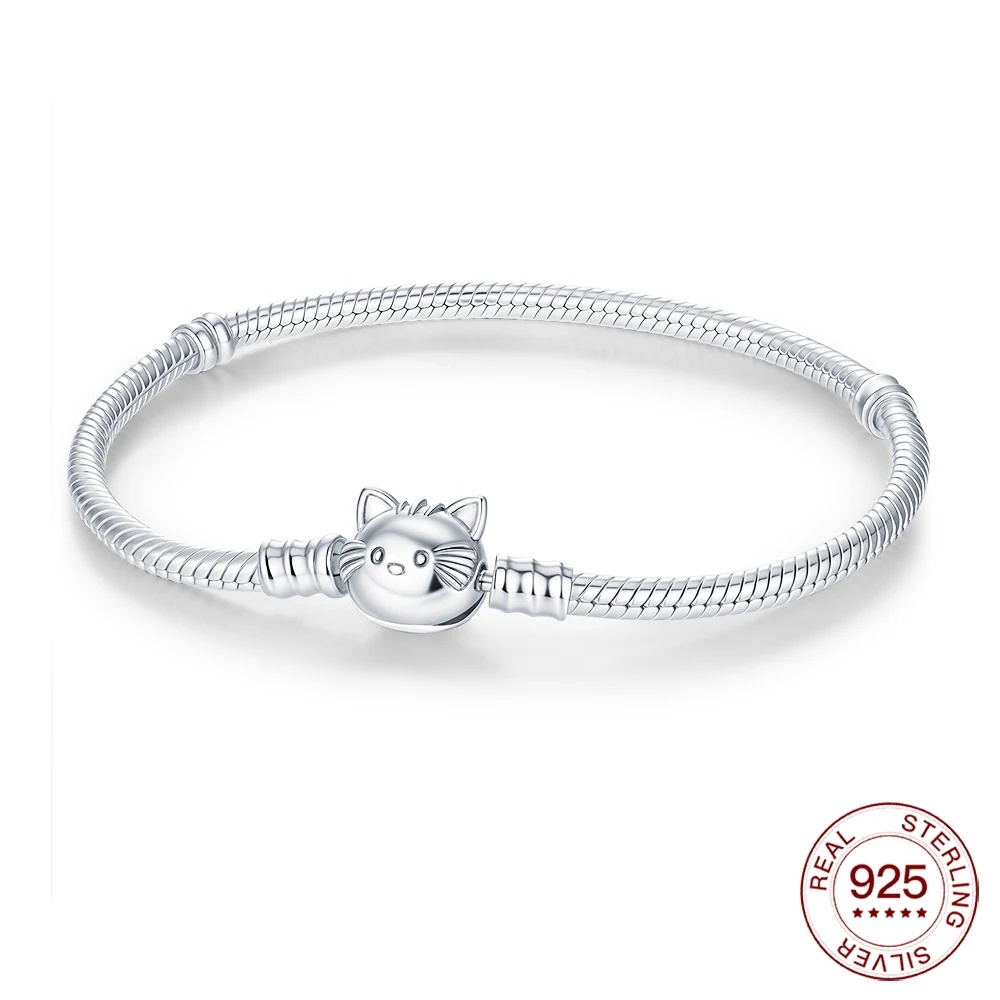 

Браслет из стерлингового серебра 925 пробы 925, браслет с головой кошки для женщин, оригинальные очаровательные бусины, ювелирные изделия, подарки для любви
