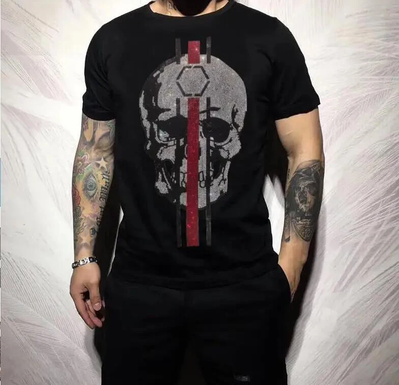 Hot sale Men  Designer Rhinestone  tshirt New High Quality Fashion Casual Man  tshirt