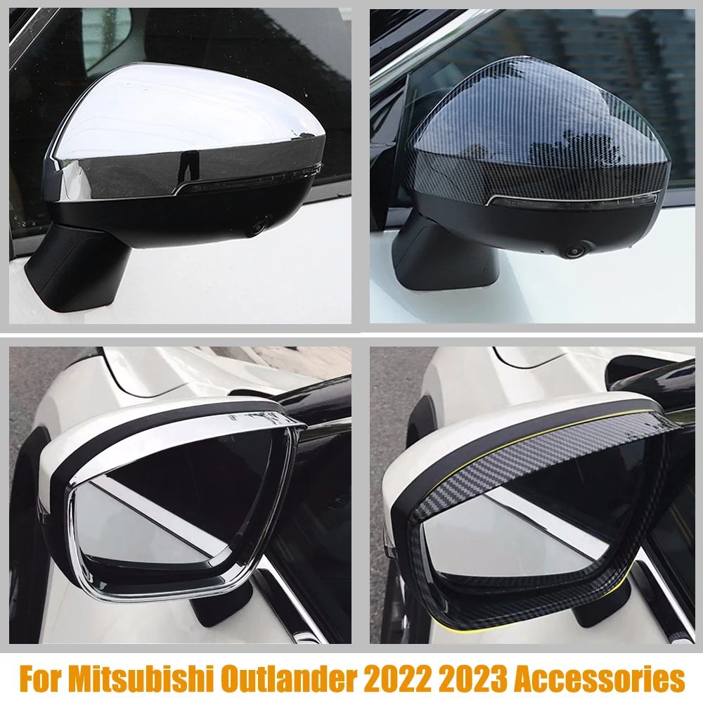 

For Mitsubishi Outlander 2022 2023 ABS Carbon/Chrome Accessories Car Side Door Rear View Mirror Cover trim rain eyebrow sticker