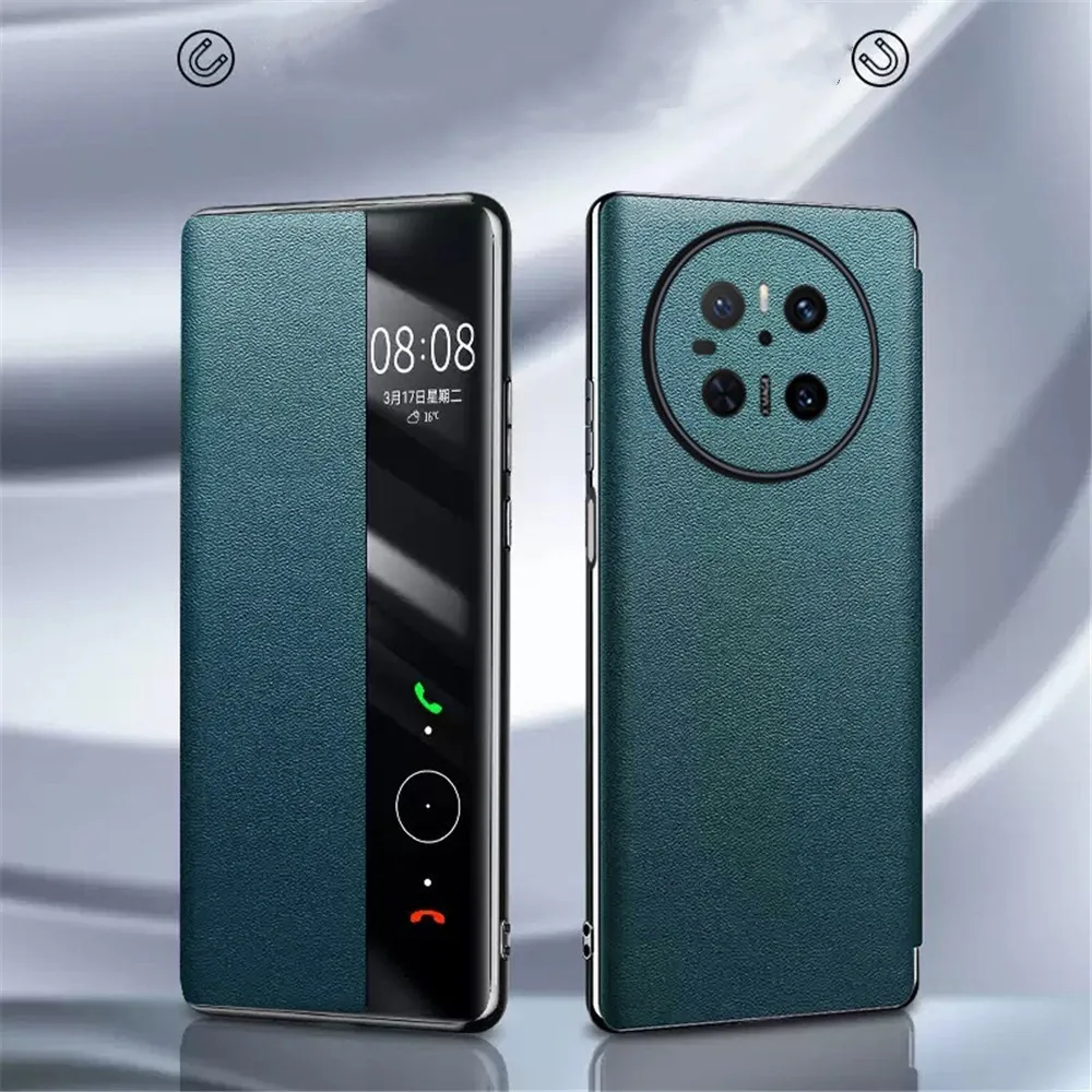 حافظة مغناطيسية فاخرة من جلد البقر لهاتف هواوي Mate70 Pro 70 RS غطاء عرض النافذة