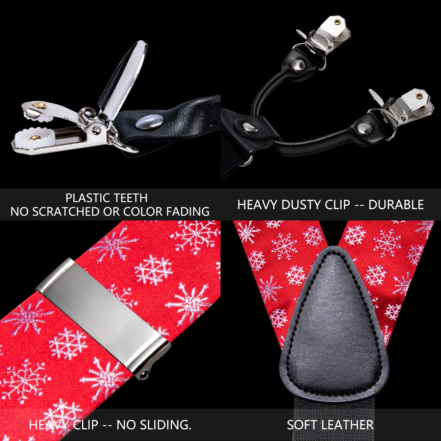 Barry.Wang-Suspender de Natal de seda ajustável para homens, Y chaves traseiras, gravata borboleta, lenço, abotoaduras, vermelho, verde, preto, Natal, 6 clipes