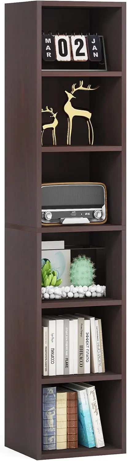 

70.9-Inch Tall Narrow Corner Bookcase, 6-Tier Cube Shelf for Small Spaces, Brown