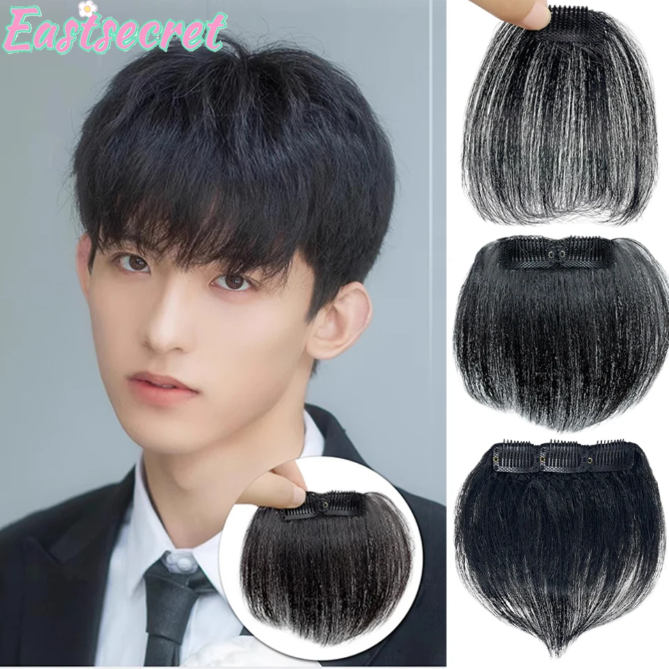 

EAST hair Bangs For Mens Clips in Real Hair Bang Cover High Forehead Natural Fake Bangs Fringe Extension for Hair Volume