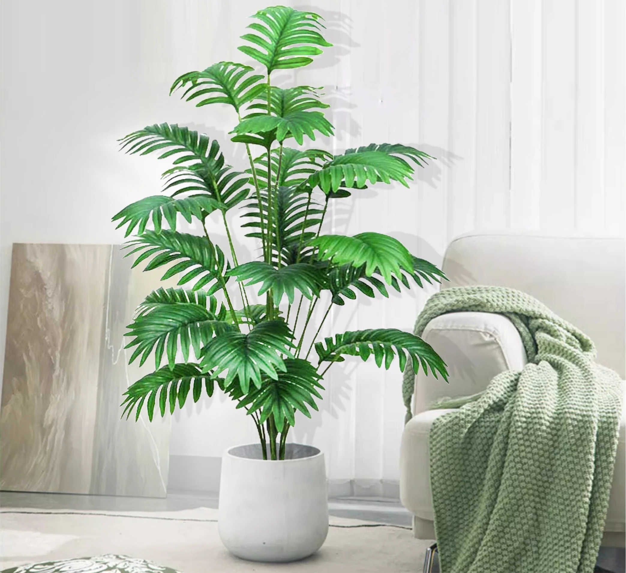 105cm/41.3in Artificial Areca Palm Plant Fake Tropical Leaves Fake Yellow Palm Indoor Home Office Decor