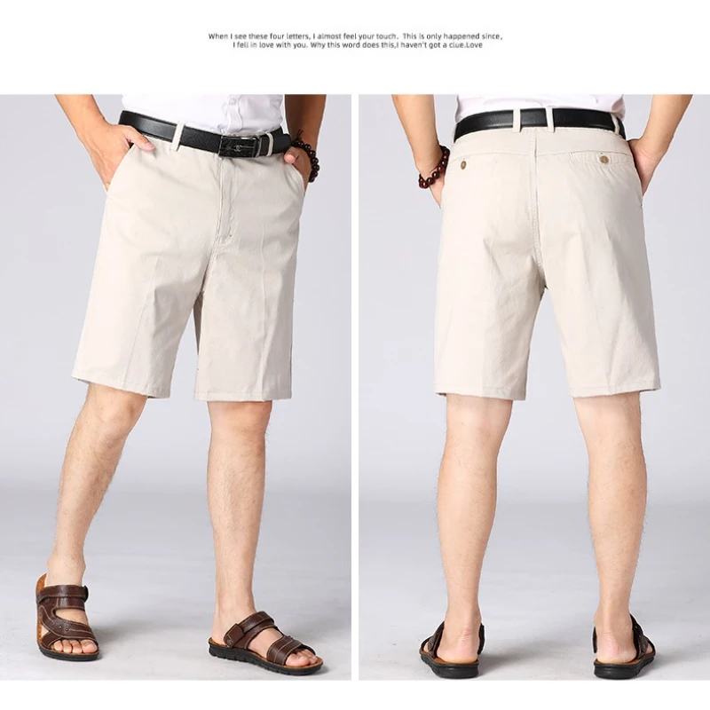 

Summer Workwear Men's Cotton Dress Shorts Business Casual Knee Pants Classic Khaki American Style Streetwear Golf Social Shorts