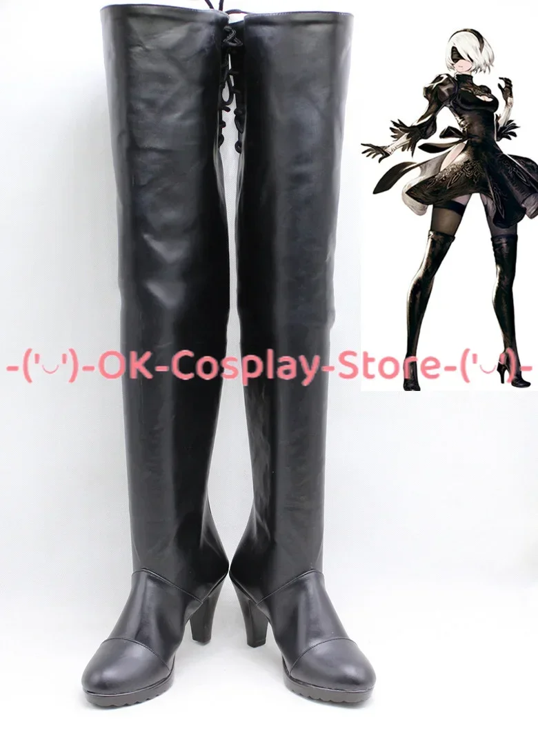 [حسب الطلب] NieR: Automata 2B أحذية كوسبلاي أنيمي لعبة لعب الأدوار زي الدعامة للهالوين كرنفال عطلة حفلة بولي Boots الأحذية الجلدية