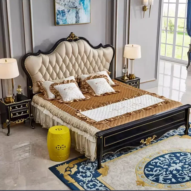 

European bed solid wood double bed 1.8 meters master bedroom princess wedding storage oak engraved with soft rest