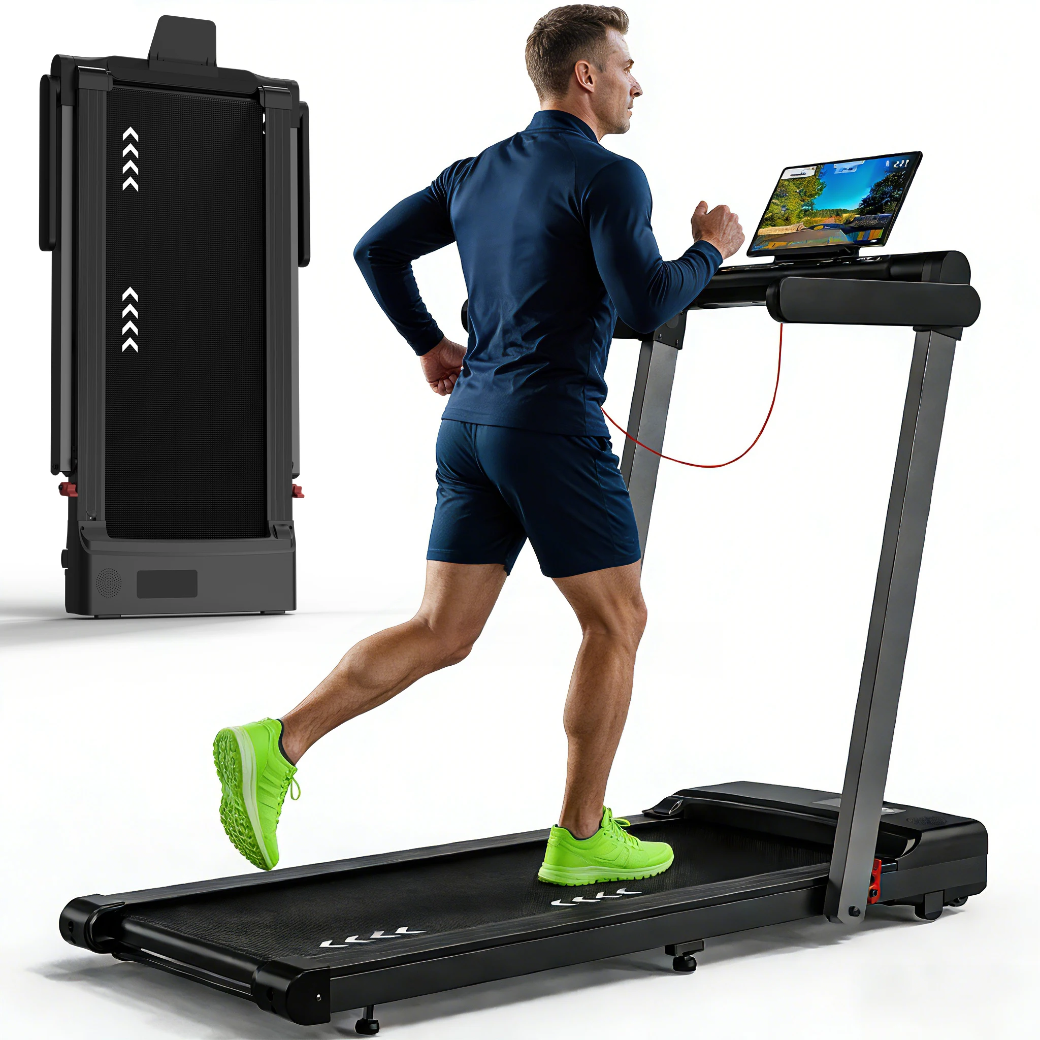 Professionelles Heimtrainer-Laufband mit 2,5 PS Leisem Motor, Platzsparendes Faltbares Laufband mit Bluetooth