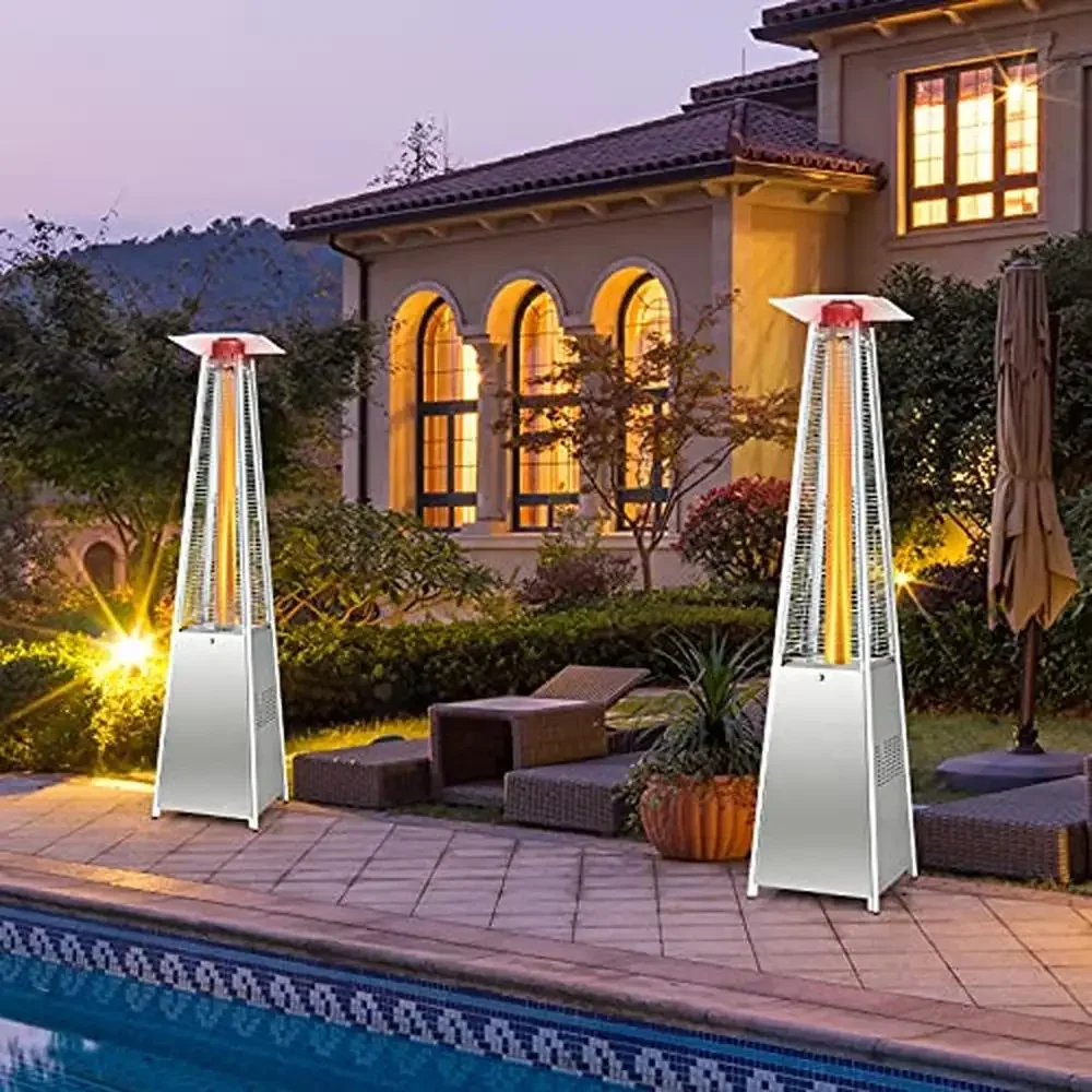 Outdoor Propane Patio Heaters 42,000 BTU Pyramid Style Gas Porch and Deck Heater w/Dancing Flame Quartz Glass Tube in Hammered