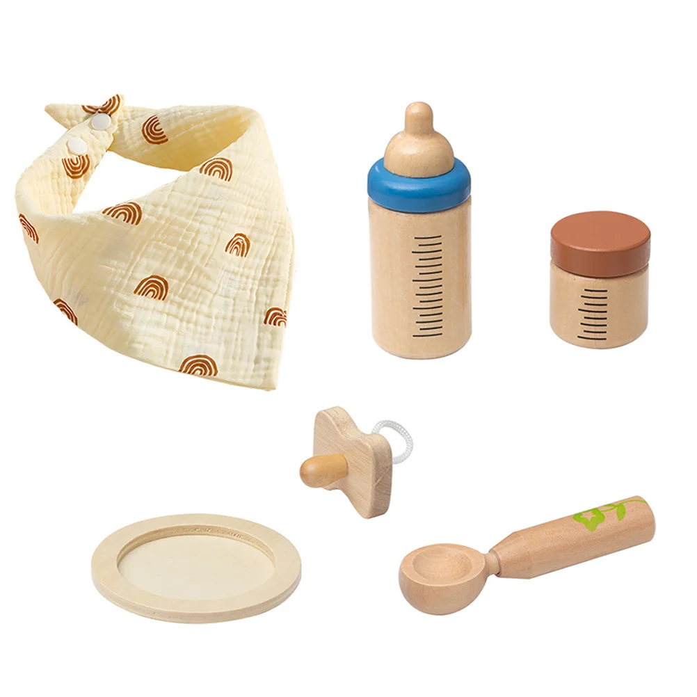 1 Set of Wooden Feeding Set Pretend Play Feeding Set Educational Wooden Bottle Feeding Set bottle feeding set for toddlers