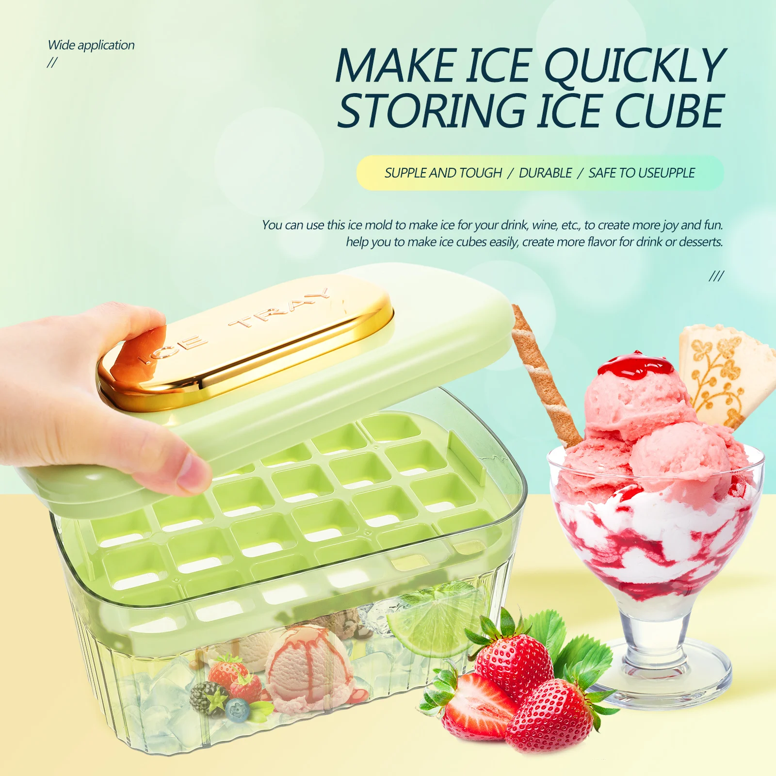 

1Set Ice Cubes Making Tool Tray Mold Box Easy Release Clean Small Size Useful Home Hotel Practical Ice Cube Mold