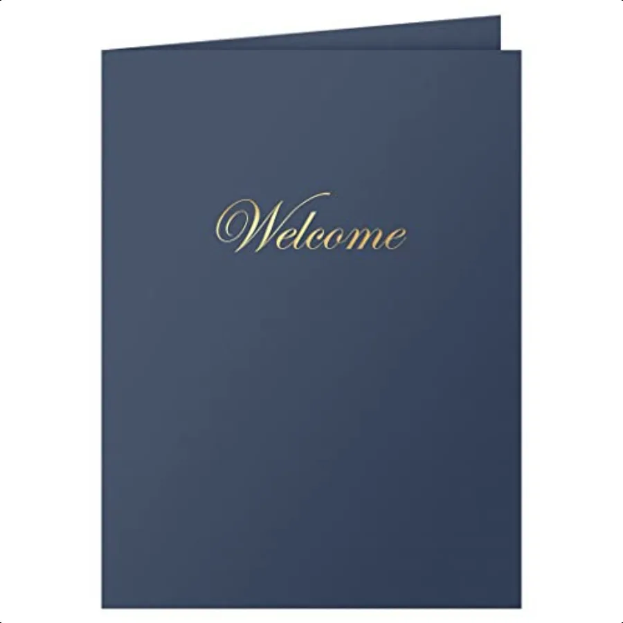 

25 Count Blue Welcome Pocket Folders Gold Foil Stamped for HR Profionals 9 x 12