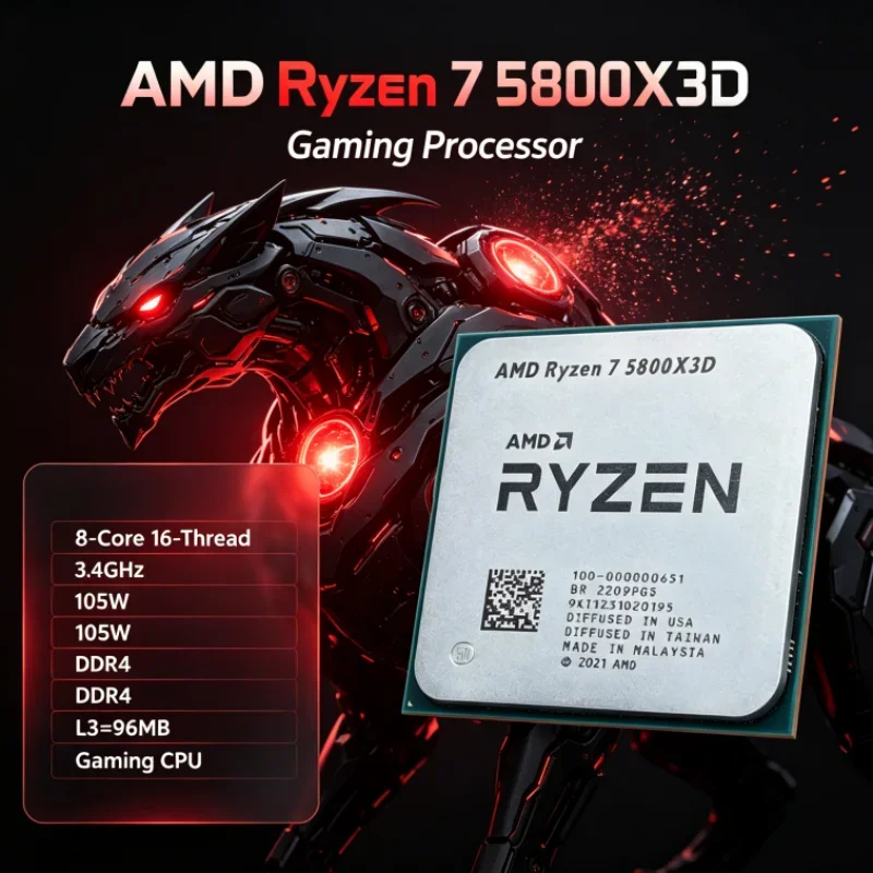 AMD R7 5800X3D 96 MB Ryzen 7 105W Gaming Processor 7nm 3.4 GHz DDR4 CPU Processor 8-Core 16-Thread for Video Editing