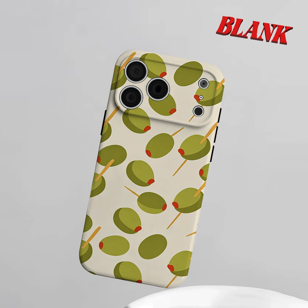 

Green Cocktail Olive 2-in-1 Phone Case For iPhone 17 16 15 14 13 Pro Max Air 16e INS Flower Hard PC Bumper Cover Coque
