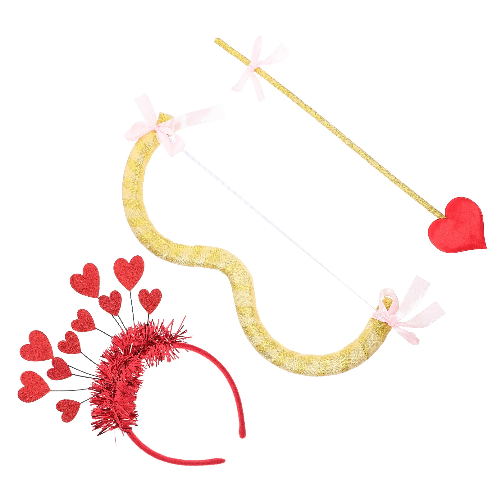 

1Set Cupid Bow Arrow Set Valentine's Day Costume Accessories with Heart Headband Photo Props for Cosplay Party Supplies