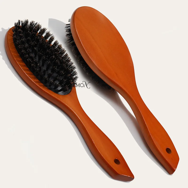 Boar Bristle Hairbrush Massage Comb Anti-static Hair Scalp Paddle Brush Beech Wooden Handle Natural Hair Comb Styling Tool