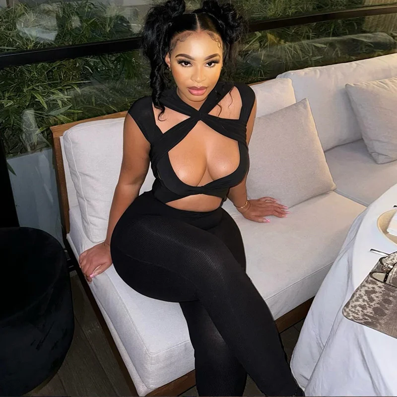Doyerl Black Sexy Jumpsuit Woman Rave Festival Clothing Hollow Out Skinny Party Night Club Bandage Bodycon Romper Ropa Mujer