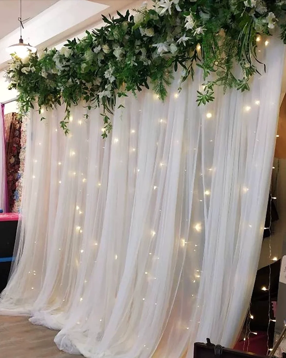 

White Tulle Chiffon Curtains Wedding Ceremony Backdrop Bridal Shower Baby Shower Backdrop Photo Booth Background Photography