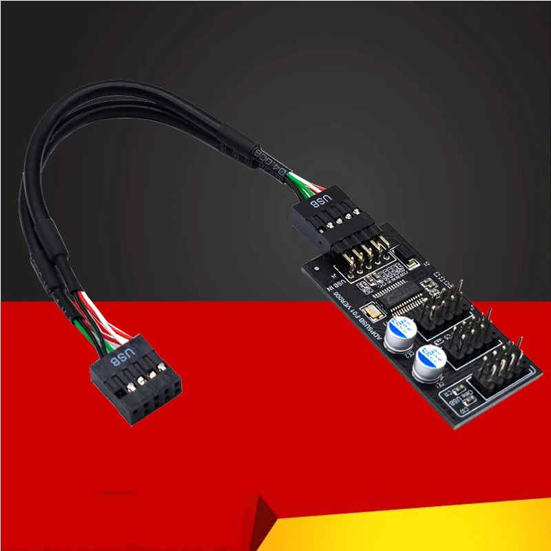 Conector hub usb de 9 pinos, divisor usb 1 a 3 usb2.0, placa de cabeçalho de 9 pinos + cabo de 30/60cm para resfriamento de água para teste de velocidade do ventilador led rgb