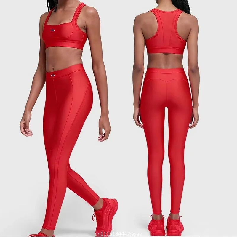 2026 Women 2pcs Yoga Set Strappy Beautiful Back Built-in Bra High Waist Tummy Control Butt Lifting Leggings Workout Sport Outfit