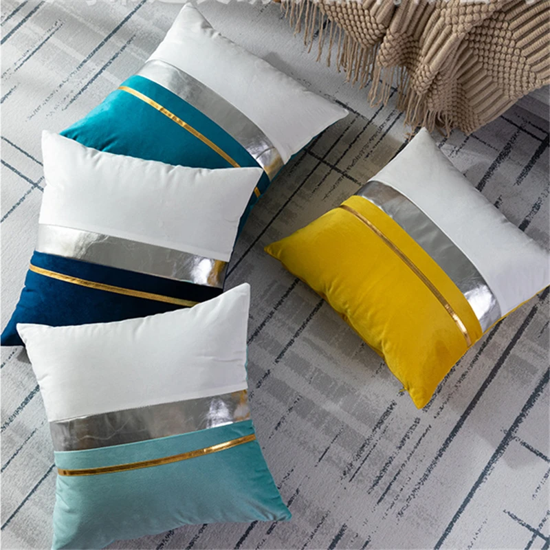 Luxury Sofa Velvet Patchwork Gold Thread Solid Cushions Case 30X50CM Lumbar Pillow 45X45CM Livingroom Bedroom Decorative Pillows