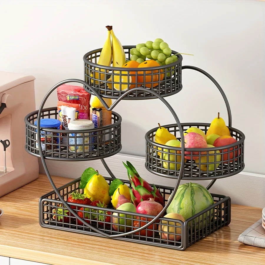 

One Heart-Shaped, Three-Tier Fruit Holder Made of Metal, Safe for Food, Perfect for Showcasing Fruits, Vegetables, Breads,