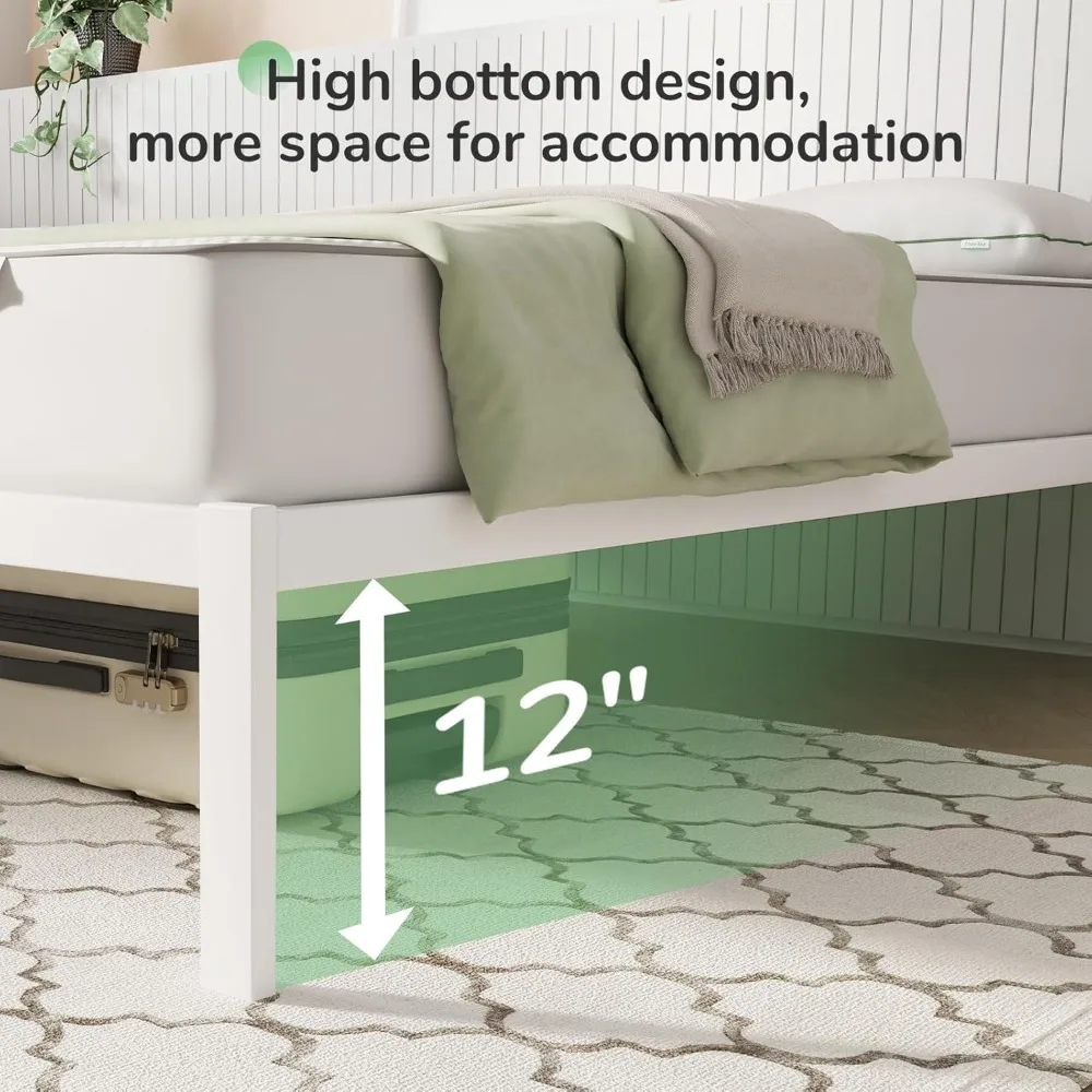 Struttura letto con piattaforma in metallo: dimensioni queen, supporto a doghe in legno, resistente, senza bisogno di molle, facile montaggio