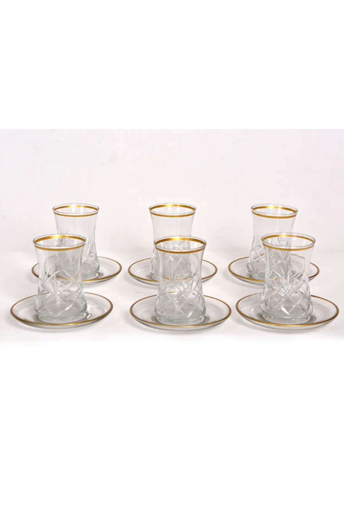 

DOLBOVI Stripe Cutout Gold Detaylı Tea Set Turkish Tea Glass Cup