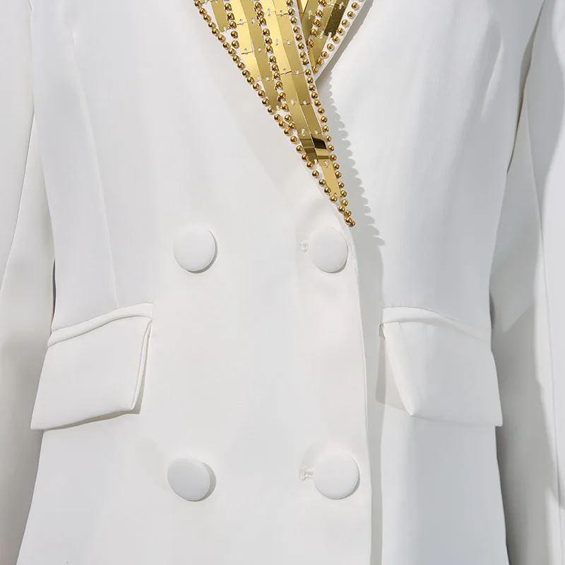 KBQ Hit Color Spliced Button Chic Blazer for Women Notched Collar Long Sleeve Patchwork Button Patchwork Beading Bazer Female