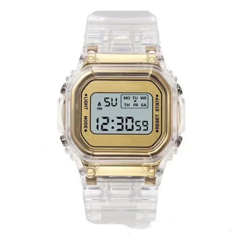 Montre numérique LED étanche pour hommes et femmes, montres de sport, bracelet transparent Shoous, carré électrique