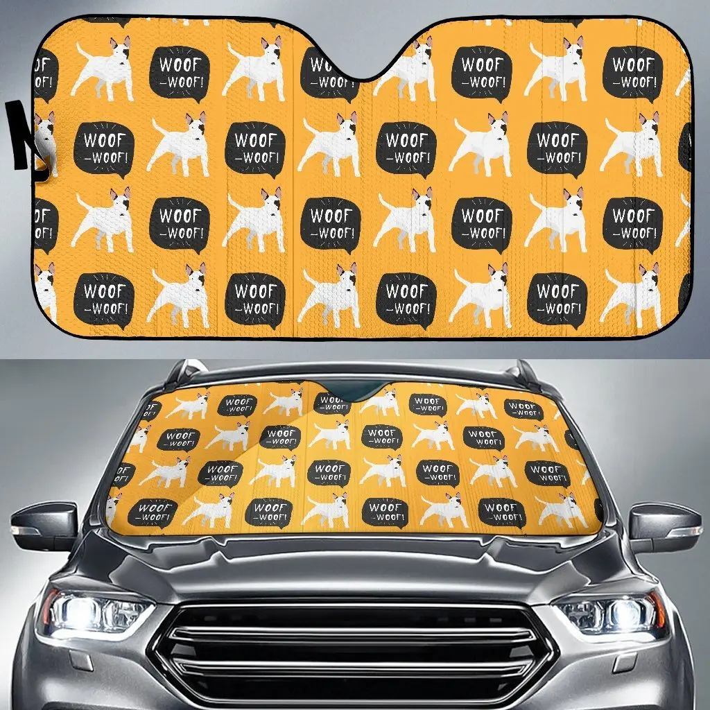 Woof Woof Bull Terrier Pattern Print Auto Sun Shade Car Windshield Window Cover Sunshade