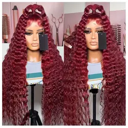 13x6 hd parrucca frontale in pizzo per capelli umani 30 40 pollici borgogna 99J borgogna onda profonda 13x4 frontale rosso parrucche ricci Remy per le donne scelta