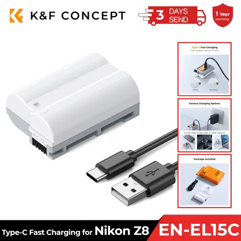 Nikon Z8 Z7II Z 7 Z 6 Z5 카메라 비디오 배터리용 2600mAh 용량 및 Type-C 고속 충전 기능을 갖춘 K&F Concept EN-EL15C 배터리