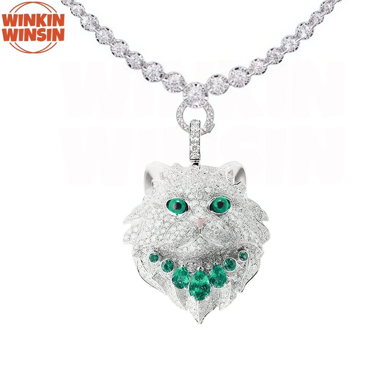 

Winkin Winsin Luxury Enamel Cat 925 Sterling Silver Necklace Pendants High Carbon Diamond Gemstones Cat Pendant Women Jewelry