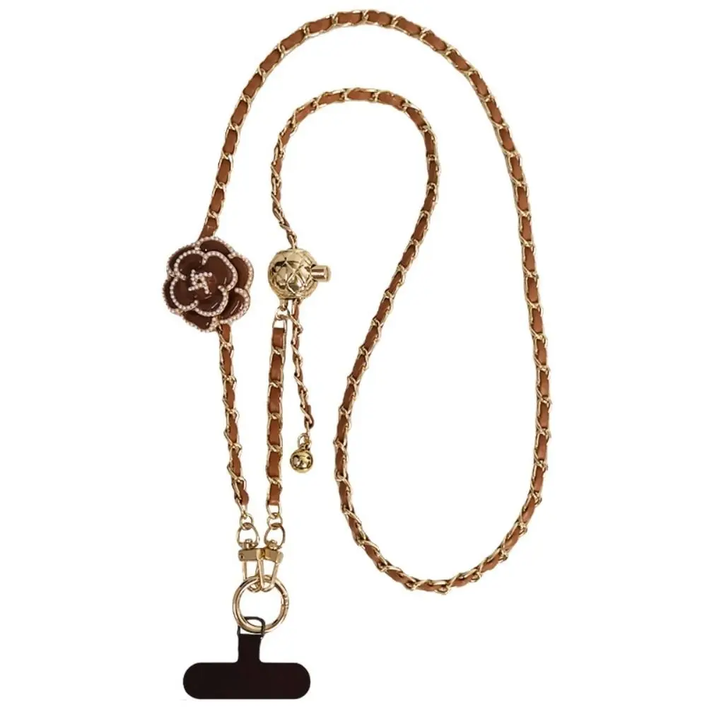 

Anti-lost Crossbody Phone Chain Camellia Leather Phone Case Hanging Long Metal Phone Neck Straps Phone Accessories