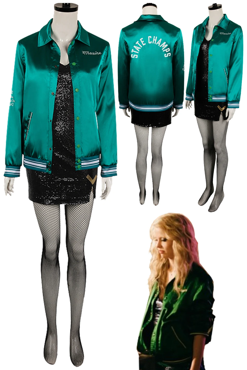 

Maxine Minx Women Cosplay Costume Wig Movie MaXXXine Green Jacket Disguise for Adult Women Roleplay Fantasia Dress Role Outfit