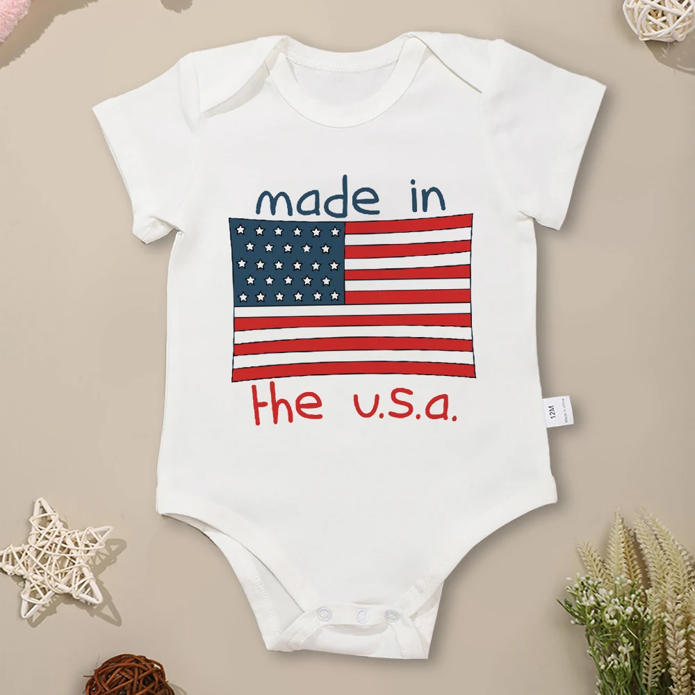 Made in The USA Newborn Boy Bodysuit Short Sleeve Summer Cotton Baby Girl Clothes American Style Trend Comfy Breathable Romper