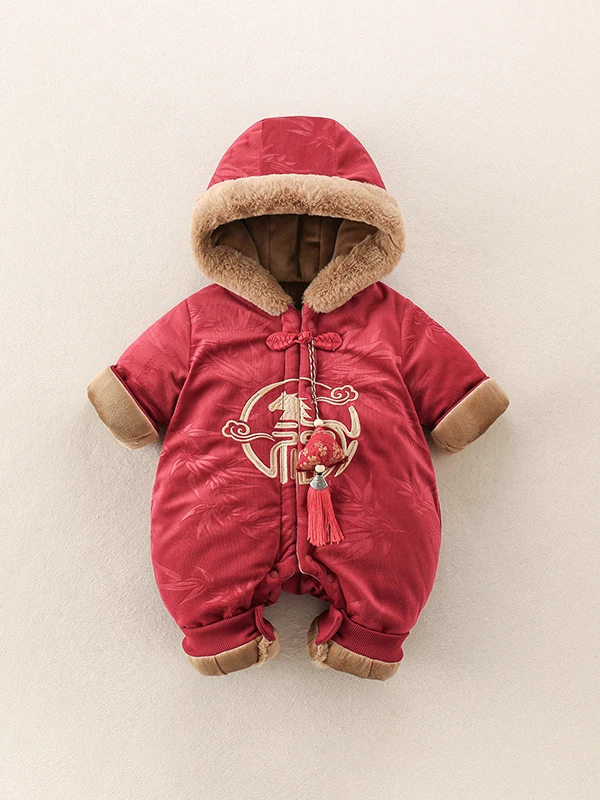 

Red Cotton-Padded Baby Rer Suit Winter Clothes New Year Outfit Thi Outerwear High Waist Long Pants Commute Sle Polyest...