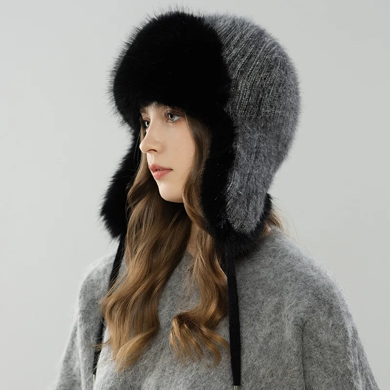 

Bomber Hat Earflap Women Winter Angora Knit Beanie Thick Warm Accessory For Cold Weather Autumn Outdoor Skiing Sports Climb