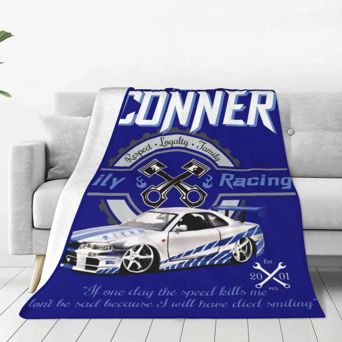 Brian O'Conner Family Racing Flannel Blanket Fast Car Super  Bedding Throws for Chair Sofa Bed Novelty Bedspread Sofa Bed Cover