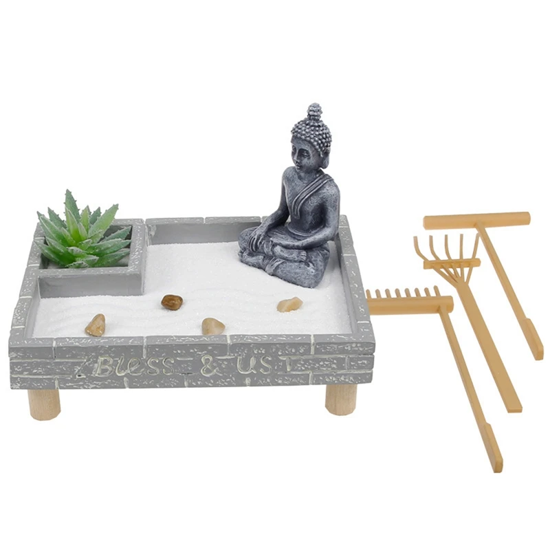 

New-Zen Garden Kit, Zen Desktop Sand Garden Kit For Desk Mini Table Zen Garden Decorations For Home Office Meditatio