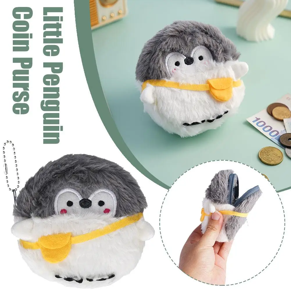 Cute Plush Penguin Coin Purse Kawaii Mini Earphone Lipstick Storage Bag Soft Key Chain Pendant Girl Gift Accessories