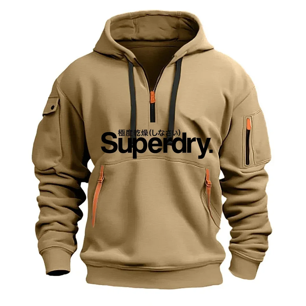 Trendy men's casual hooded sweatshirt, new style spring-autumn outdoor fashionable half-zip sports men's jogging pullover shirt