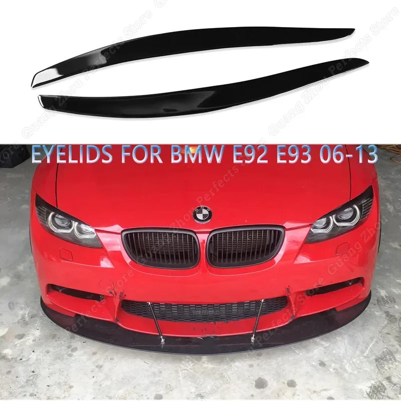 For BMW E92 E93 2pcs Gloss Black Headlight Evil Eyebrows Eyelid 3 Series 320i 320d 330i 330d 335Xi M3 Coupe/Cabrio 2006-2012