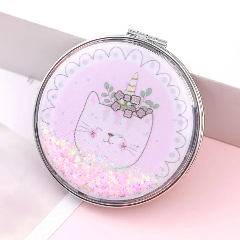 Quicksand Makeup Round Mirror Cute Girl Cartoon Double-sided Mirror Portable Makeup Mirror Creative Home Decoration Accessories