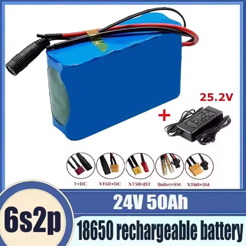 

6S2P Li-Ion Battery 50000mAh 18650 24 V Lithium Battery Pack with BMS Optional plug +complimentary 25.2V 2A charger